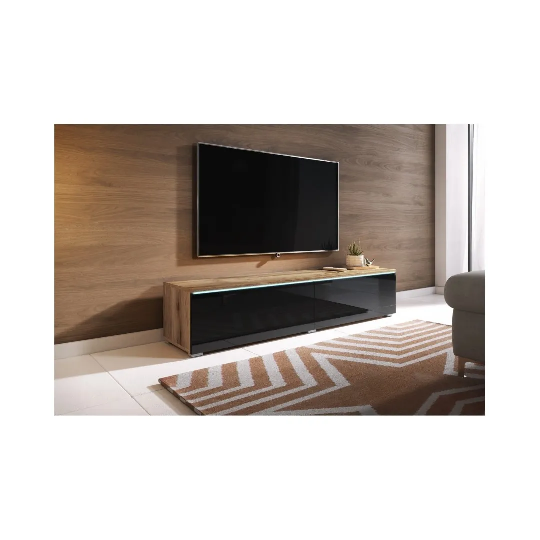 TV-Schrank „DIDI“ 140 cm, Eiche Wotan / Schwarz glänzend