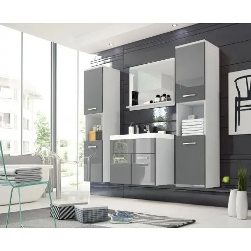 Ein Set Badezimmermöbel in glänzendem Grau - Montreal XL