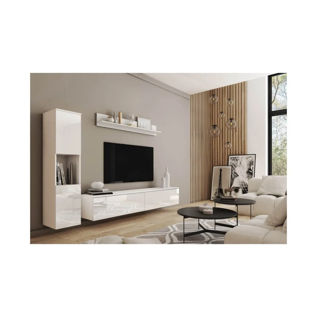 Wohnzimmermöbel "PARMA" Farbe mattes Weiß / glänzendes Weiß