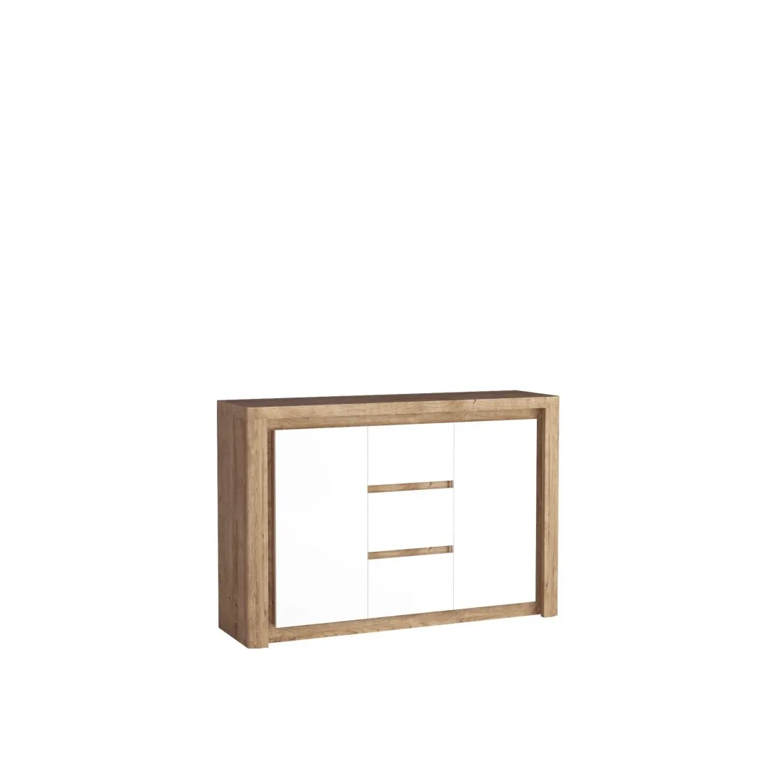 LIVIO Kommode 144 cm Ribbeck Eiche/Hochglanzweiß