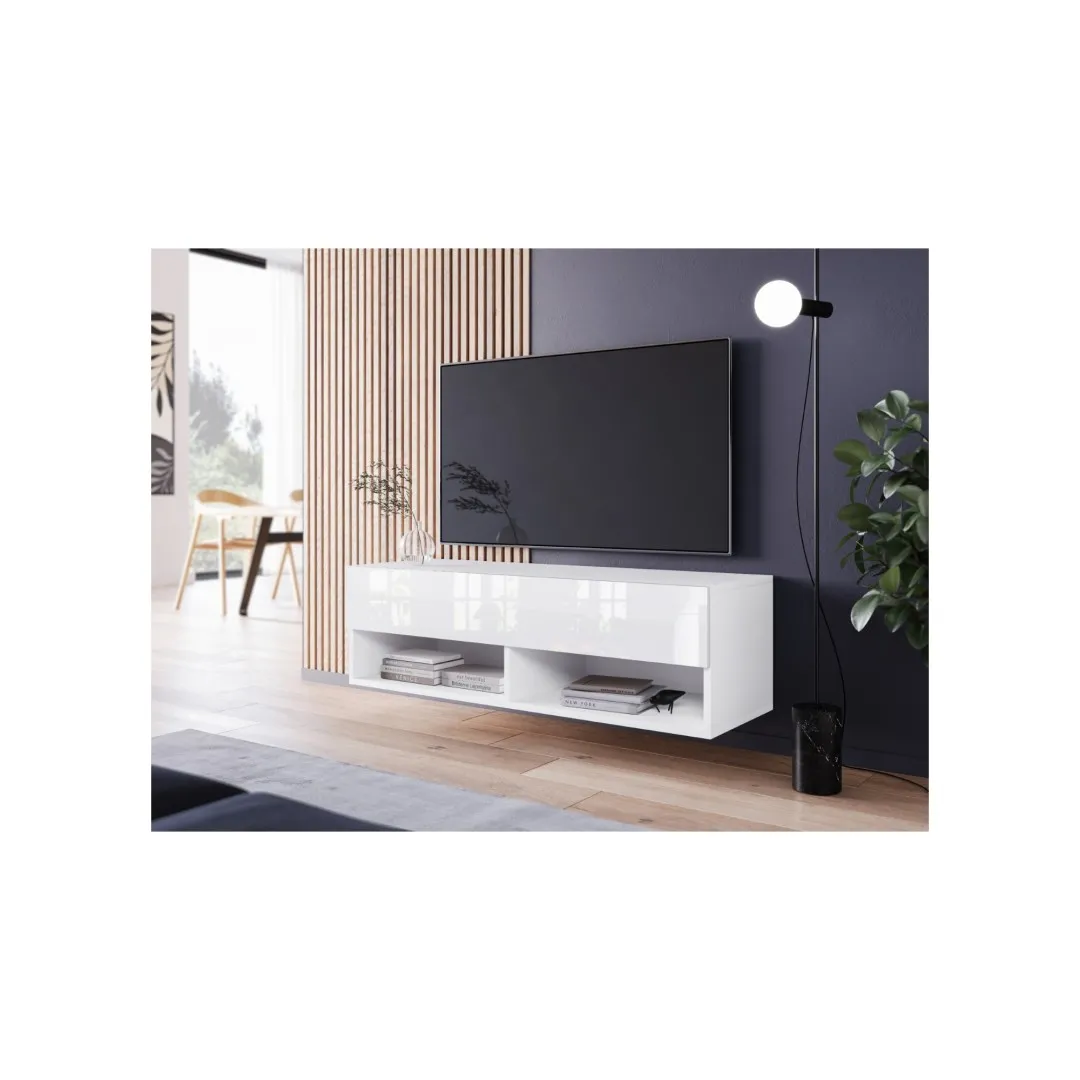 ANNE schmaler, weißer TV-Schrank mit Hochglanzlackierung