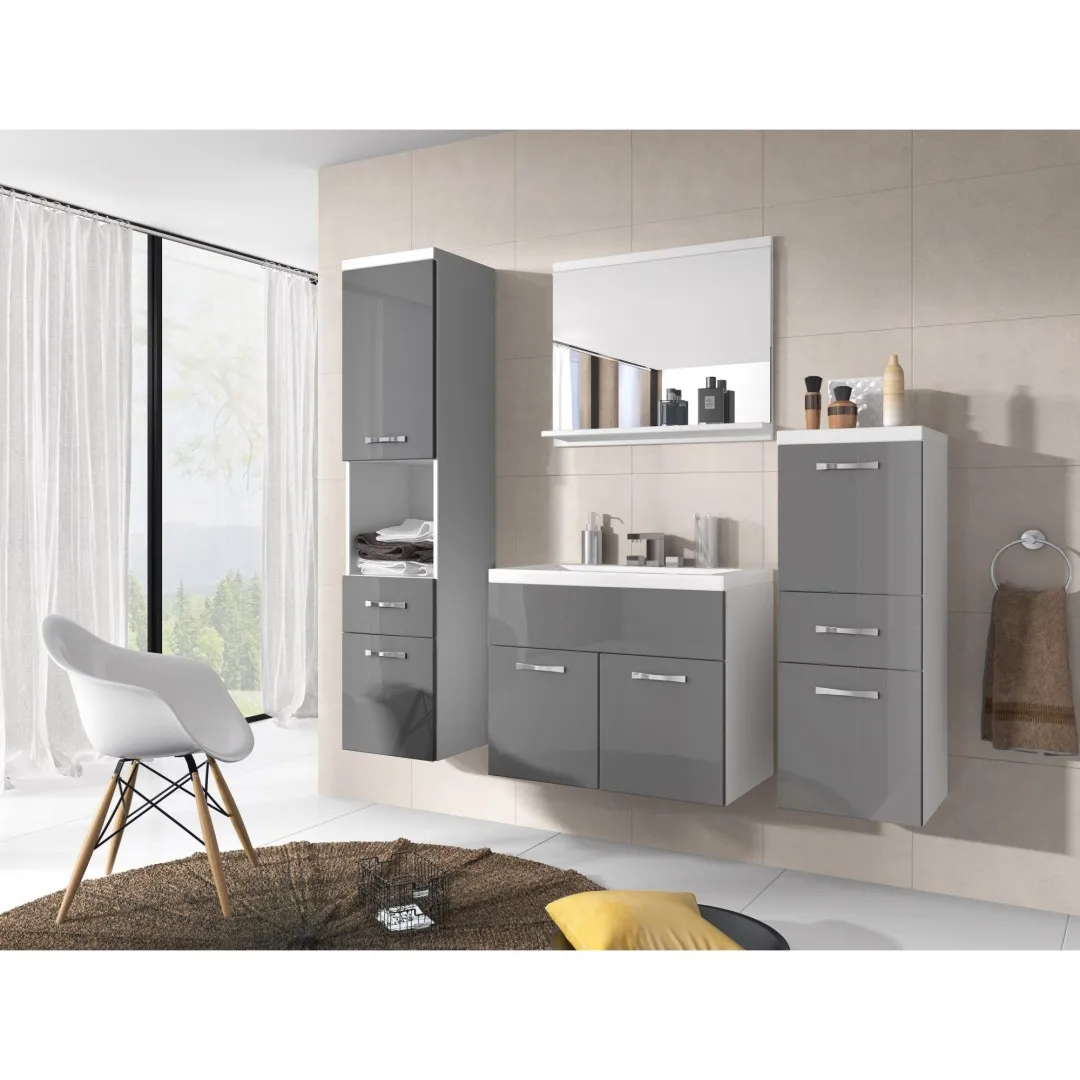 Badezimmermöbel, grau glänzend - ALBA