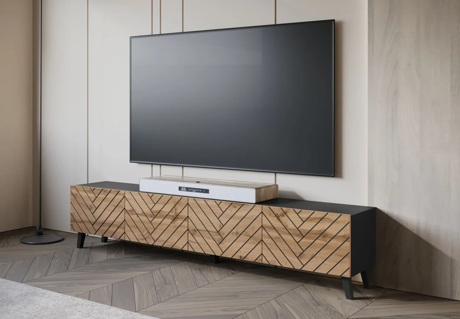 Langer TV-Schrank „LOKET“, 190 cm, MDF-Front mit 3D-Muster