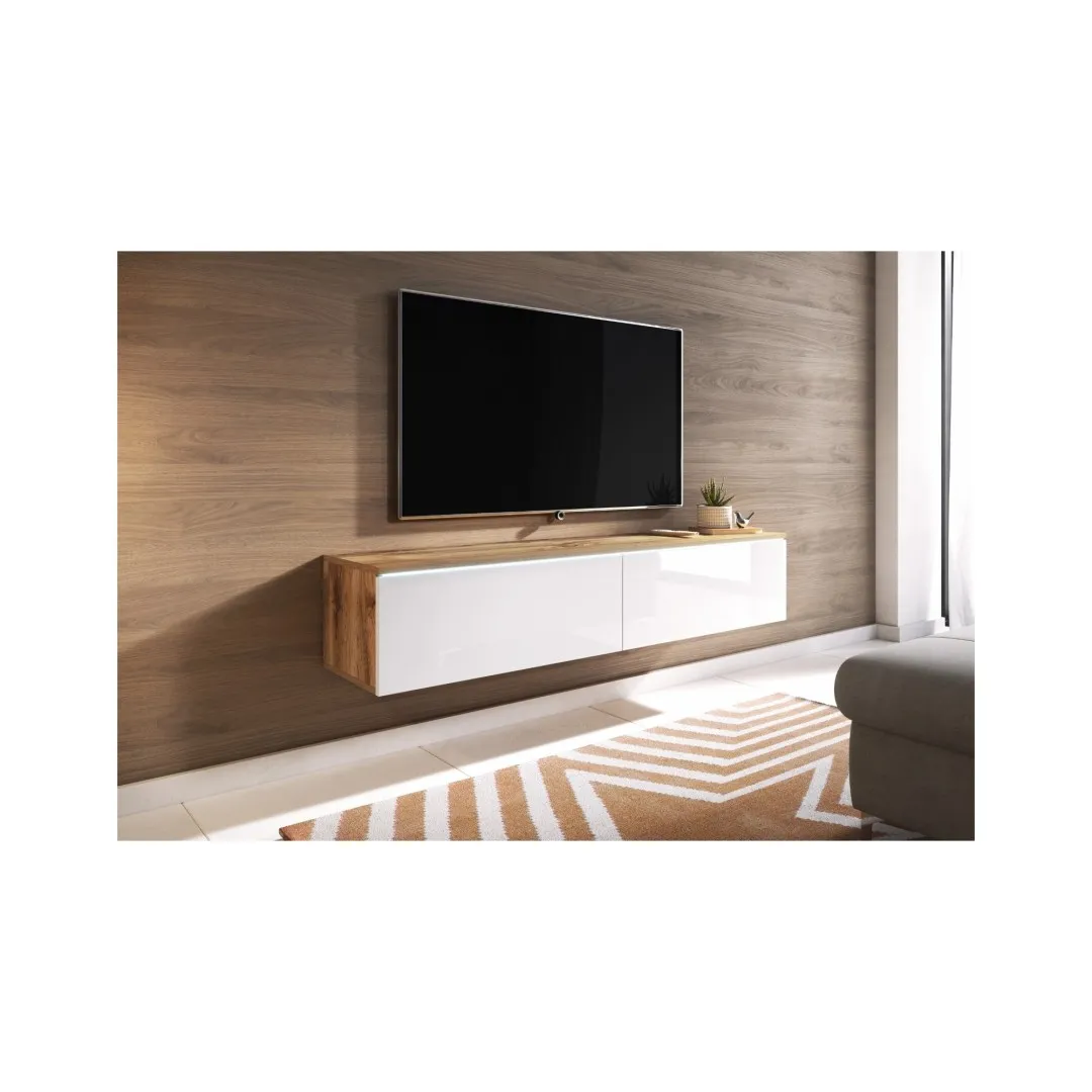 DONNA TV-Schrank 140 cm Wotan Eiche / Weiß Hochglanz