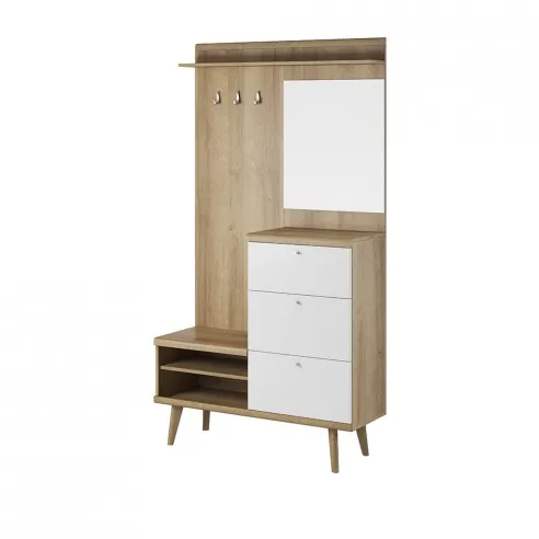 Kleiderschrank „OSLO“ mit Spiegel, Riviera-Eiche / Mattweiß