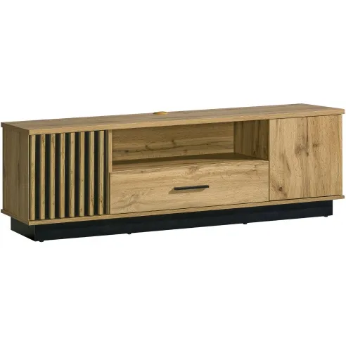 TV-Schrank "LAMIA 7", Lamellen, Wotan Eiche / Schwarze Farbe