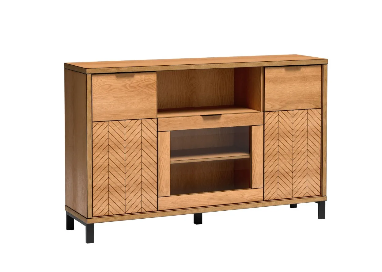 Moderne Kommode FONTE 4, mit Vitrine, 158 cm, 2 Türen, 1 Klappe